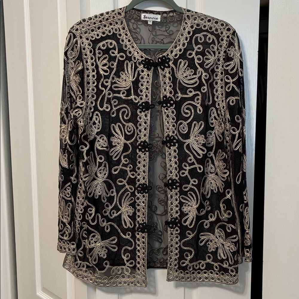 Jeannie Black and Gold Embroidered Mesh Top